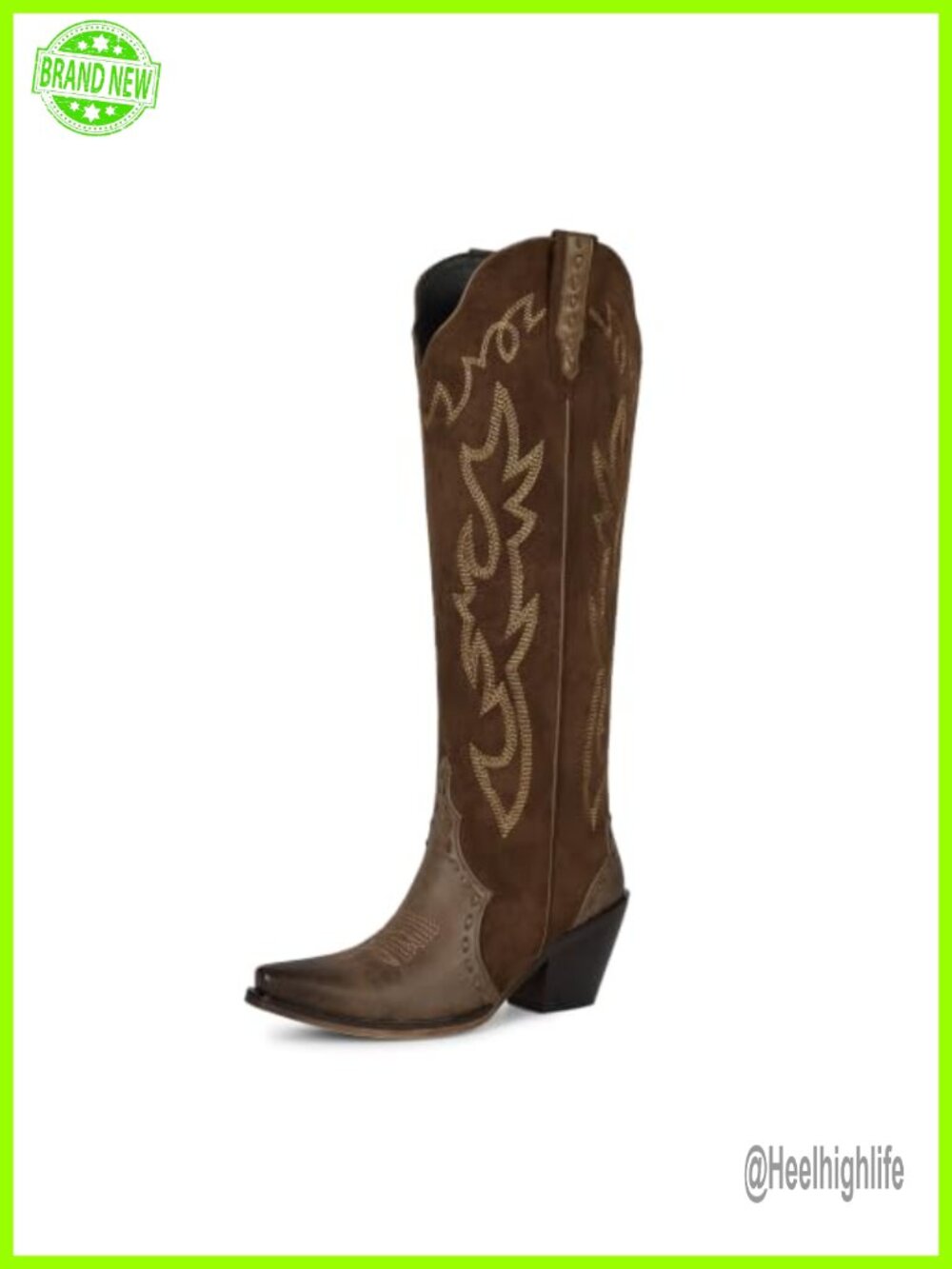 Womens Snip Toe Knee High Western Boots Faux Leather Block Heel